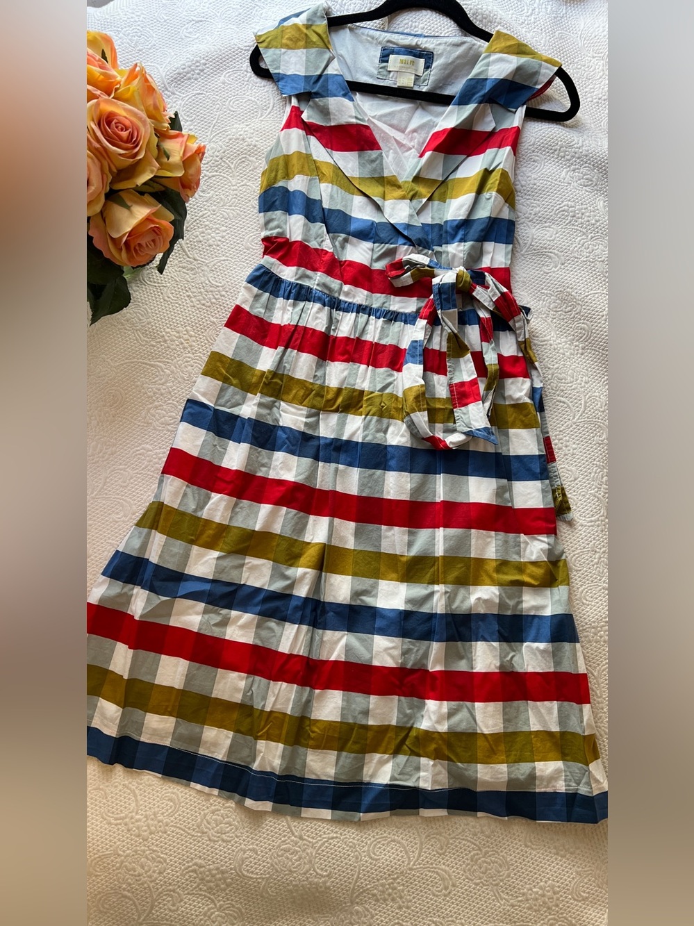 Striped Multicolor Belted Sundress - Red, Blue, Olive, White